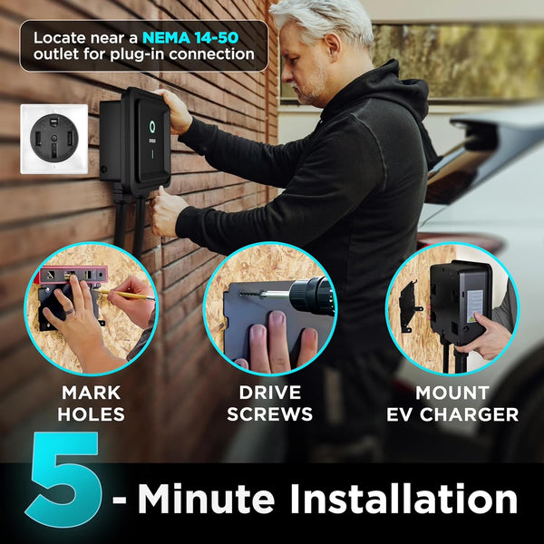 Level 2 EV Charger - 48 Amp, NEMA 14-50, 240V J1772, 25' Cord, Certified