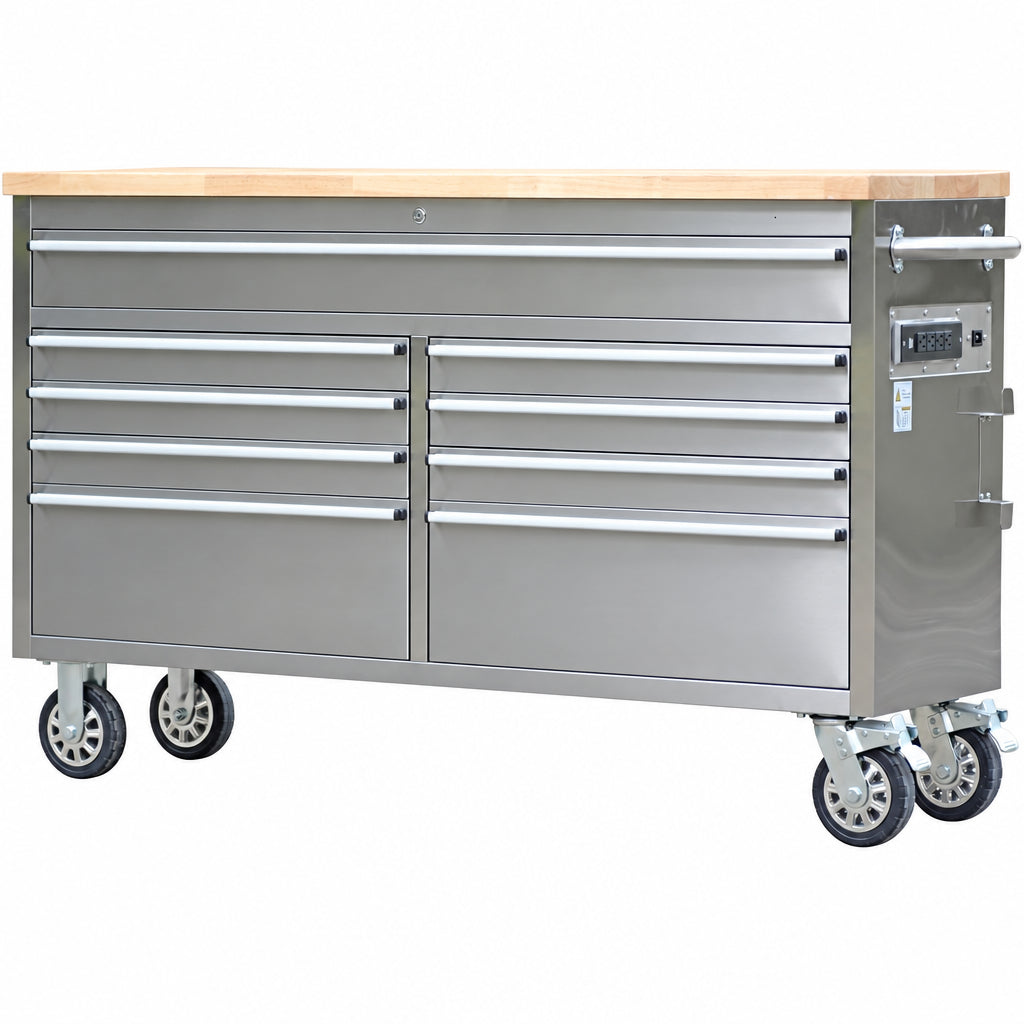 61 in Tool Chest, Tool Box Mobile 9 Drawers Storage Rolling Cabinet with Wheels Lock Key Locking System Drawer Liners for Garage Warehouse Repair Shop