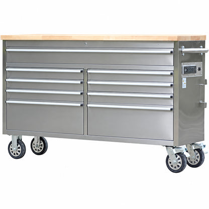 61 in Tool Chest, Tool Box Mobile 9 Drawers Storage Rolling Cabinet with Wheels Lock Key Locking System Drawer Liners for Garage Warehouse Repair Shop