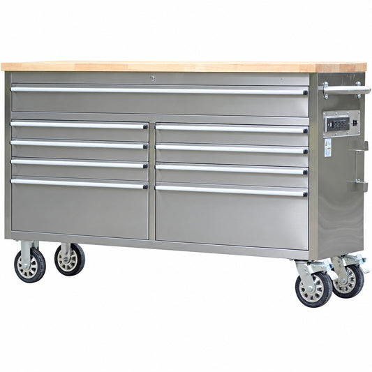 61 in Tool Chest, Tool Box Mobile 9 Drawers Storage Rolling Cabinet with Wheels Lock Key Locking System Drawer Liners for Garage Warehouse Repair Shop