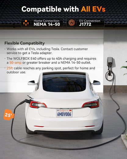 Level 2 EV Charger 40Amp - NEMA 14-50 EVSE with J1772 Connector - CSA Certified Wall Home EV Charger - 25FT Cable,Outdoor/Indoor,Rfid Card,Wifi Enabled, 240V Electric Vehicle Charging Station